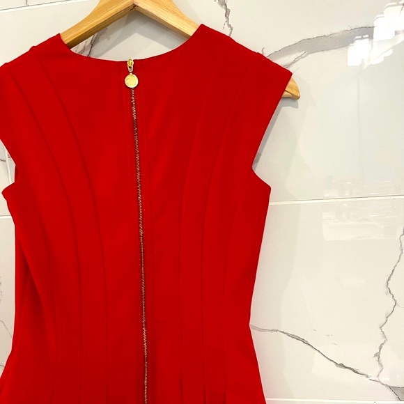 Calvin Klein Red A-Line Midi Dress with Cap Sleeves - Picture 3 of 6